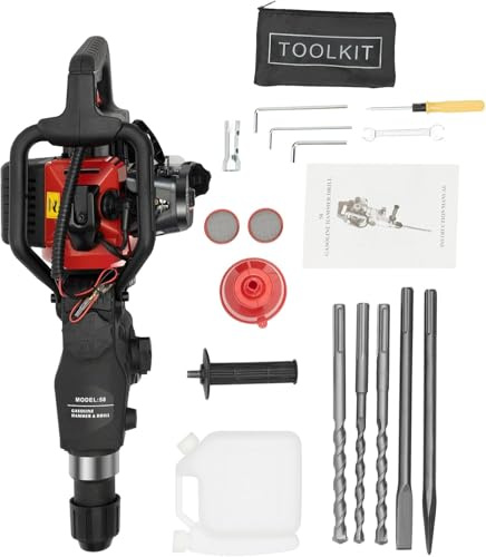 Benzin Abbruchhammer Stemmhammer Schlaghammer 2-Takt 1000W 33cc 3-in-1 Meißelhammer mit 3 Bohrern 2 Meißeln für Beton Ziegel Abbruch Renovierung