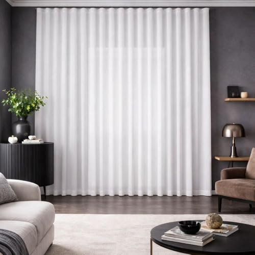 Tende Arredo Tessile - Tenda Artigianale con Binario con Onde Passo 8 a Soffitto Scorrevole SU MISURA: Altezza 300cm (da concordare) Larghezza a Scelta (Tenda Bianca Binario Bianco 186cm)