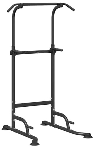 Power Turm Dip Station Schwarz 102 x 95 x 210 cm, Klimmzugstange und Dip Barren für Home Gym, höhenverstellbar 150-210 cm, Stabiler Stahlrahmen