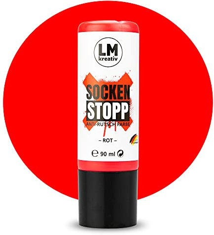 LM-Kreativ Socken Stopp 90 ml - Rot - Flüssige Anti-Rutsch-Farbe für Socken und Textilien, vielseitig einsetzbar auf Wolle, Filz und Teppichen | Sock Stopper Flüssig für sicheren Halt