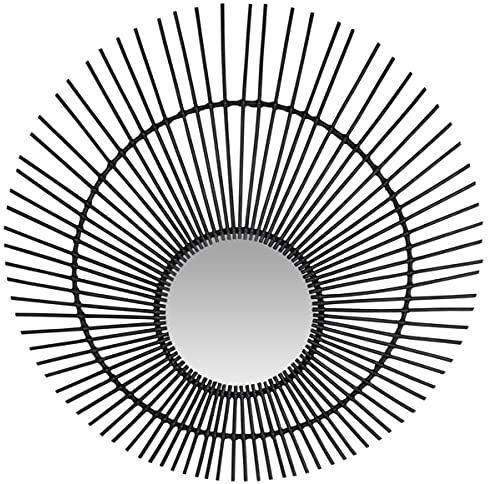 Casa Padrino Designer Rattan Spiegel Schwarz Ø 120 cm - Wandspiegel im Sonnen Design