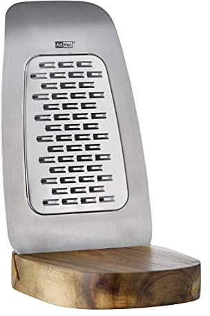 AdHoc GG13 Zwei-Wege-Reibe für Käse und Gemüse mit Holzständer PIU, Edelstahl/Akazienholz