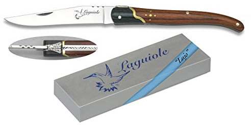 Navaja LAGUIOLE Stamina y micarta Hoja 9,5 cm para Caza, Pesca, Camping, Outdoor, Supervivencia y Bushcraft Albainox 19247 + Portabotellas de regalo