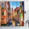 ABAKUHAUS Italien Duschvorhang, Venedig-Kanal Stadtbild, Stoffliches Gewebe Badezimmerdekorationsset mit Haken, 175 x 240 cm, Lachs Blau