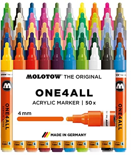 Molotow One4All 227HS Acryl Marker Display Set Complete (4,0 mm Strichstärke, hochdeckend und permanent, UV-Beständig, für fast alle Untergründe) 50 Stück sortiert