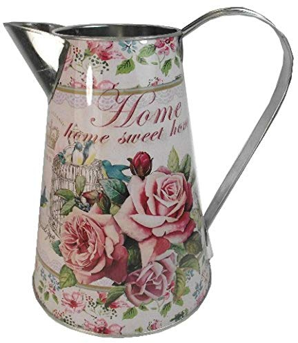 Large Jug Artificial Flower Vase Bluebird Pink Rose Butterfly Design Metal Decal Style 22cm