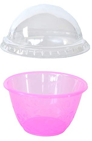 PZ 100 COPPETTA PLASTICA ROSA PICCOLA 100 CC + COPERCHIO CUPOLA IDEALE PER DOLCI E SEMIFREDDI