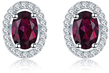 LP LOHASPIE Damen-Ohrstecker mit natürlichen Edelsteinen für Frauen und Mädchen 925er Sterlingsilber Geburtsstein Ohrstecker Zirkonia edler Schmuck Geschenk zum Geburtstag (Rhodolith Granat)