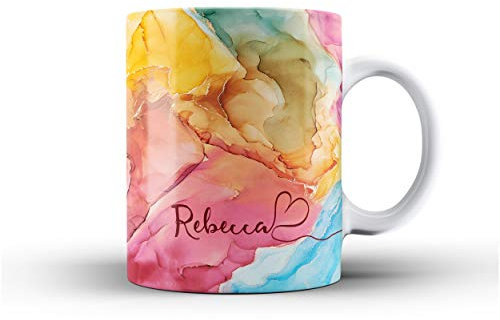 iCaseDesigner Personalised Watercolour Marble Name with Heart Ceramic Mug - 8. Colourful