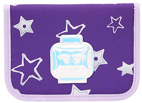 Lego Bags Federmäppchen, Federmappe 20 teilig gefüllt, Federtasche mit Lego Stars Motiv, Stiftebox lila, Schüleretui mit Inhalt, Schul Etui mit Namensfeld, Stundenplan, Lineal und Anspitzer