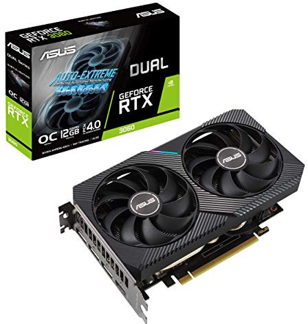 ASUS Dual NVIDIA GeForce RTX 3060 OC Edition Gaming Graphics Card (PCIe 4.0, 12GB GDDR6 Memory, HDMI 2.1, DisplayPort 1.4a, 2-Slot Design, Axial-tech Fan Design, 0dB Technology, and More