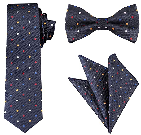 Allegra K Herren Krawatte Fliege Einstecktuch Formell Satin Punkte Krawatte Set Marineblau Bunt One size