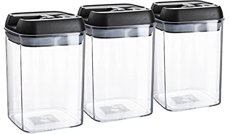 Argon Table Food Storage Containers with Airtight Flip Lock Lids - 800ml - Black - 3 Pack - Plastic Kitchen Storage Tupperware Pantry Food Organiser for Cereal, Oats, Sugar, Coffee, Biscuits, Tea