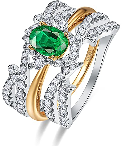 Yaresul Geburtsstein Ringe für Frauen,Intarsien 14K Gold plattiert erstellt grünen Smaragd Geburtsstein Ringe für 925 Sterling Silber,Geburtstag Geschenk für Freundin,Größe 57(18.1)