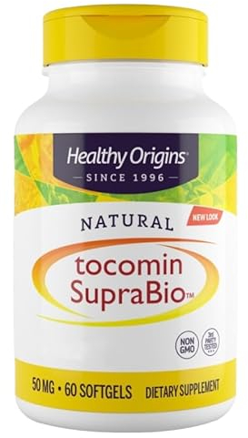 Healthy Origins, Natural Tocomin SupraBio, 50 mg, 60 Capsules molles, Testé en Laboratoire, Vitamine E, Sans Gluten, Sans Soja, Sans OGM