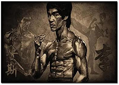 IBUKHSDGYIFH Retro Bruce Lee Print Poster Bruce Lee Muskel Inspiration Leinwand Malerei Portrait Wandbild Für Wohnzimmer Wohnkultur Ungerahmt-30x40cm