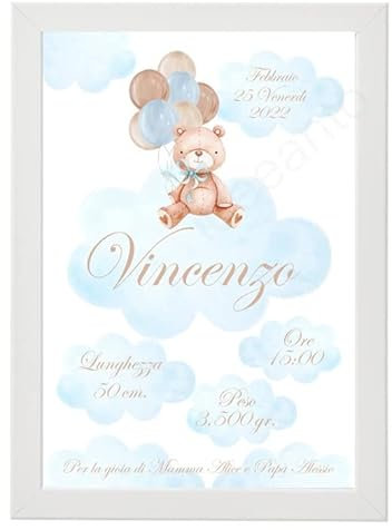 ideeanto, Quadretto nascita cornice nascita personalizzata con I dati del tuo bambino/a cornice neonato ottima idea regalo