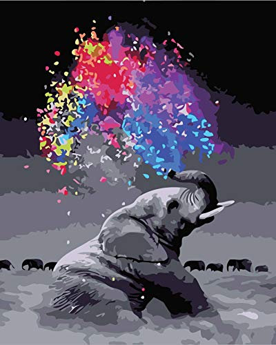 SINJYUN Peinture par numéro pour adultes et enfants débutants - Peinture par numéros - 40 x 50 cm - Peinture à l'huile par numéros - Éléphant