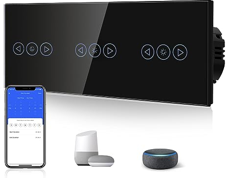 BSEED Interruptor de luz inteligente Alexa de 3 niveles, compatible con Tuya/Google Home/SAMRT LIFE blanco, regulador de intensidad triple con panel táctil negro, mando a distancia por aplicación y