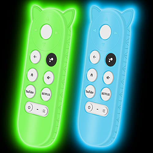 Oyrlize Silicone Protective Case for Google Chromecast 2020 Voice Remote, Glow in Dark, Shock Absorption, Anti-Lost, Cat Ear Shape, Unisex, Adult, Soft Shell, Everyday Use, Travel, Gifting