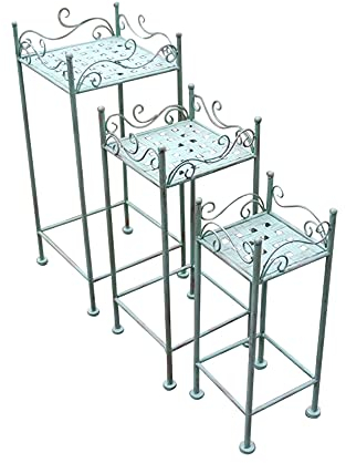 3er Set Blumentisch Blumentopfständer Schmiedeeisen Sukkulente Blumenregal Mehrschichtiger Pflanzenständer für Zuhause Balkon Wohnzimmer Garten Hinterhof
