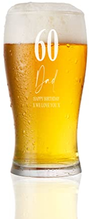 ukgiftstoreonline Engraved Personalised 60th Birthday Signature Pint Beer Glass Gift Boxed
