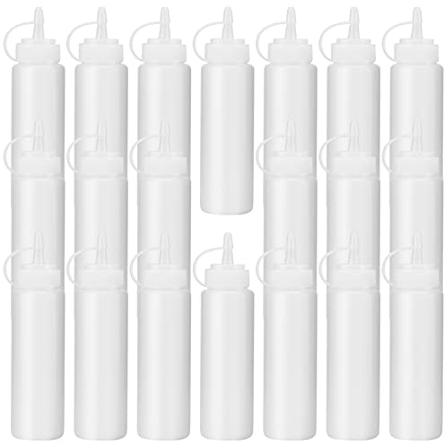 ZEONHEI 20 Pack 250ml 8oz Plastic Squeeze Bottles, Squeeze Condiment Bottles with Twist On Caps, Squeezy Sauce Bottle Dispensing Bottle for Sauce, Pigment, BBQ, Translucent, Ketchup