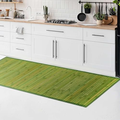 CosìCasa Bambusmatte Badematte Holz rutschfest | Nachhaltiger Bambusteppich, Küchenläufer, Duschvorleger | rutschfeste Badematte Bambus | Holzmatte für Bad & Küche (Einfarbig Grün, 50 x 120 cm)