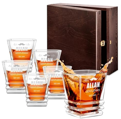 Maverton 6er Whisky Gläser Set mit Gravur 280 ml, Whiskygläser | Mit effektvollem Design, edle Kristallgläser für Männer, Whiskey Gläser Set zum Geburtstag, zum Vatertag, Gentleman