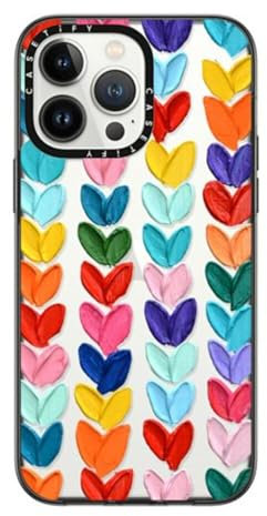 CASETiFY Essential iPhone 14 Pro Max Hülle [2 x militärische Qualität Fallgetestet / 1,2 m Fallschutz] – Polka Daub Herzen – Klares Schwarz