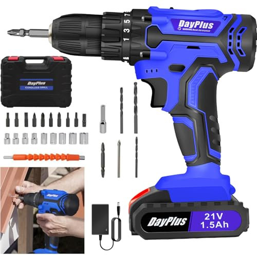 21V Cordless Drill Driver Rechargeable Electric Screwdriver Set, 45N.m, 1400RPM Max Speed, Powerful Lithium Ion Battery, 21 Volts Combi Driver, DIY 26 Piece Accessory Kit with A Carrying Case