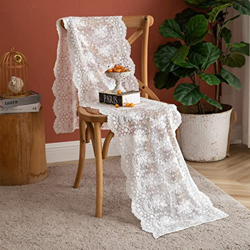 Tischdecke Weiß, Tischläufer Glastisch Polyester Blumen für Party Holiday Dinner 260X40cm