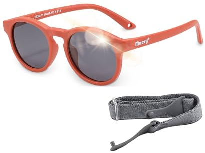 Maesy Kinder Sonnenbrille Polarisiert 400 UV400 1–3 Jahre, Bowi | Flexibler Rahmen mit elastischem Band, Rund, Gläser Kat. 3