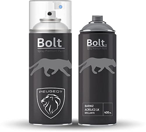 Bolt Spray Premium Paint - PACK SPRAY PINTURA BICAPA PARA PEUGEOT METALIZADO + BARNIZ 1K 400ML - KMF,3F BLEU RECIFE MET.
