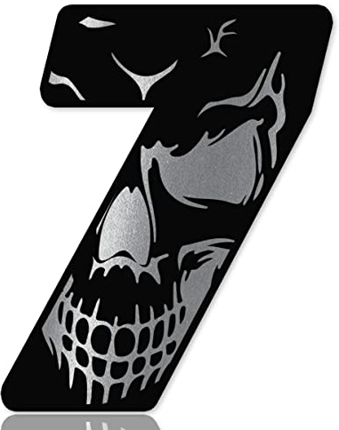 SkinoEu Startnummer Nummern Auto Moto Vinyl Aufkleber Schädel Totenkopf Schwarz Silber Sticker Motorrad Motocross Motorsport Racing Nummer Tuning 7 N 257