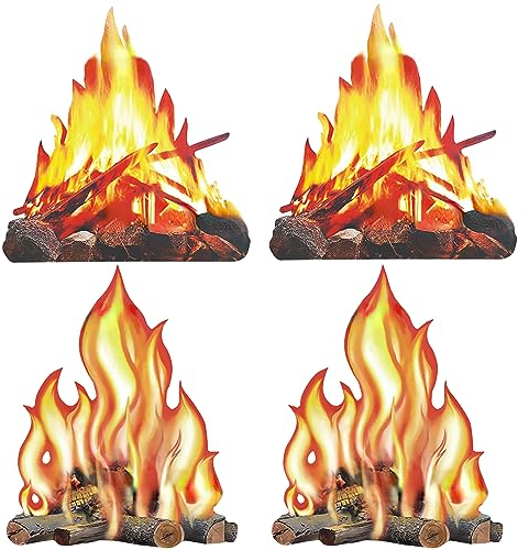 Molyorch 4 Pieces Dekorative Flamme Fackel, Künstliches Feuer, Lagerfeuer Herzstück, Pappe Lagerfeuer, für Camping Dekoration, Lagerfeuer Dekoration, Schießrequisiten