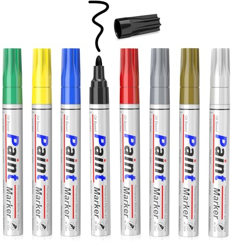SAKEYR Paint Pens Paint Markers, 8 Coloured Permanent Marker Pens, Never Fade, Oil-Based Waterproof Paint Marker pen for Rock Painting Wood Fabric, Glass Metal Ceramic, Plastic Tyre Paper
