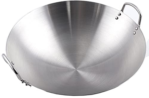 OQHAIR Wok de Acero Inoxidable de Doble Oreja, no magnético, Engrosado, 34 cm, 70 cm, Fondo Redondo, sin Recubrimiento, Wok de Cocina, Olla sin Humo, Apto para Estufas de Gas (65 cm)