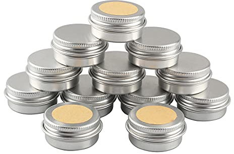 BPZXL 24 Pièces 10ml Rond Pots en Aluminium Argent Cosmétique Bougie Aluminium Vides Pots de Voyage pour Baume à lèvres avec Étiquette