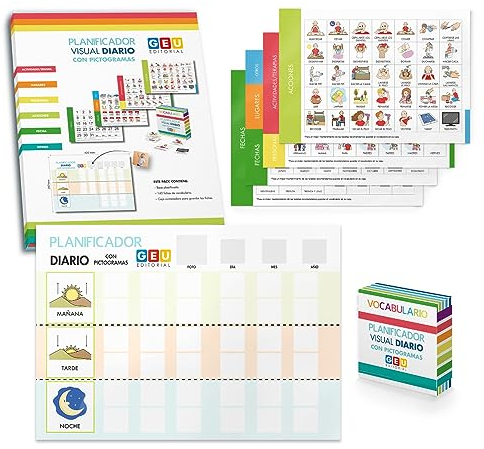 Tabla de tareas para niños I panel + rutinas I Kit rutinas diarias con pictogramas autismo español I tdah juguetes I juguetes autismo I cartas rutinas niños I Editorial GEU
