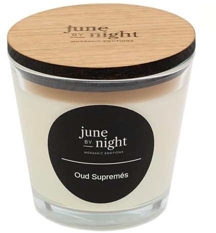 juneBYnight Duftkerze im Glas | natürliche Kerze mit hochwertigen ätherischen Ölen aus Zedernholz, Vanille & Zimt | Duftkerzen im Glas mit Holzdeckel