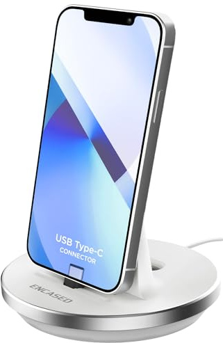 ENCASED USB-C Schnell ladestation für iPhone 17, 16, 15 – Kabelgebundenes Ladegerät mit Typ-C Anschluss – Desktop Dockingstation für schnelles Aufladen (Nicht kabellos, Weiß)