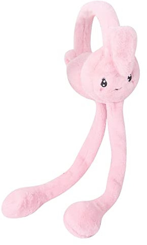 Momolaa Unisex Bunny Ear Warmers - Plush Ear Up Headbands Earmuffs for Women Girls - Pink