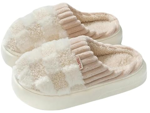 Gyios Ciabatte Donna Invernali Pantofole di Pelliccia Invernale Scarpe di Cotone Calde Alte Suola Spessa Camera da Letto Interno Uomini Vetrini Pelosi