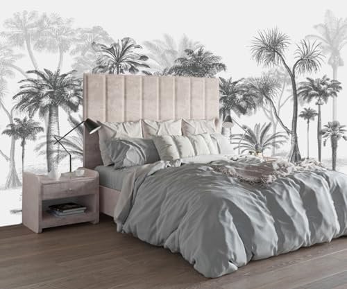 Papier Peint Panoramique Jungle Noir et Blanc 3d Soie, 410 X 280 cm Tropical Coconut Forêt - Papier Peint Jungle Grandes Murales Poster pour Salon, Adulte Chambre d'enfants, Étude Décoration