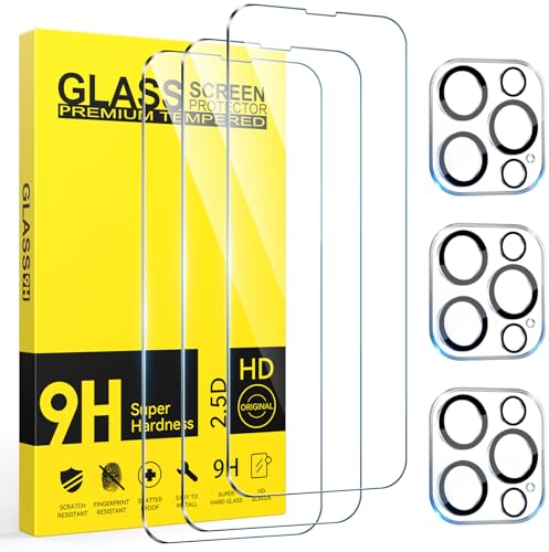 Niphabe 3 Pièces Verre Trempé pour iPhone 14 Pro avec 3 Pièces Caméra Arrière Protecteur, Ultra Résistant Film Protection écran, Anti-Rayures, Sans Bulles Film Protection écran avec iPhone 14 Pro 6.1