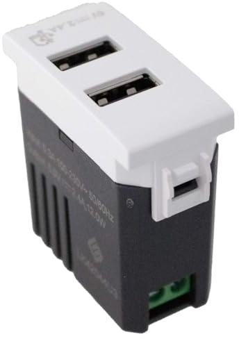 Enchufe USB doble, cargador USB de 2 puertos, compatible con Bticino Living, compatible con Vimar Plana (2 puertos USB 5 V 2,4 A, blanco)