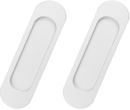 MOROBOR Tiradores ovalados autoadhesivos para puerta corrediza, 2 tiradores ocultos de aleación de aluminio para puerta corrediza de granero, armario, cajones (blanco, 100 mm)