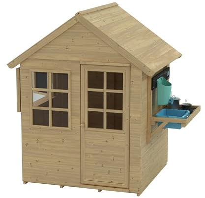 TP Toys Foxglove Cottage Playhouse With Early Fun Mud Kitchen Accessory And Shutters - Tp Deluxe Mud Kitchen And Window Shutter, Perspex Window And Door. FSC Certified Wood - 18+ Months
