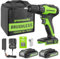 Greenworks 24V Brushless Cordless Drill Kit, 310 in./lbs, 18+1 Position Clutch, 1/2 '' Keyless Chuck, Variable Speed, (2)2Ah Batteries with 2A Charger, LED Light, 8pcs Drill Bits with Tool Bag